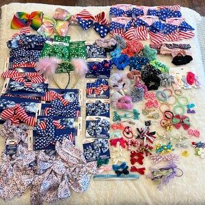 Bundle of little girls bows and barrettes pony tail holders hair ties